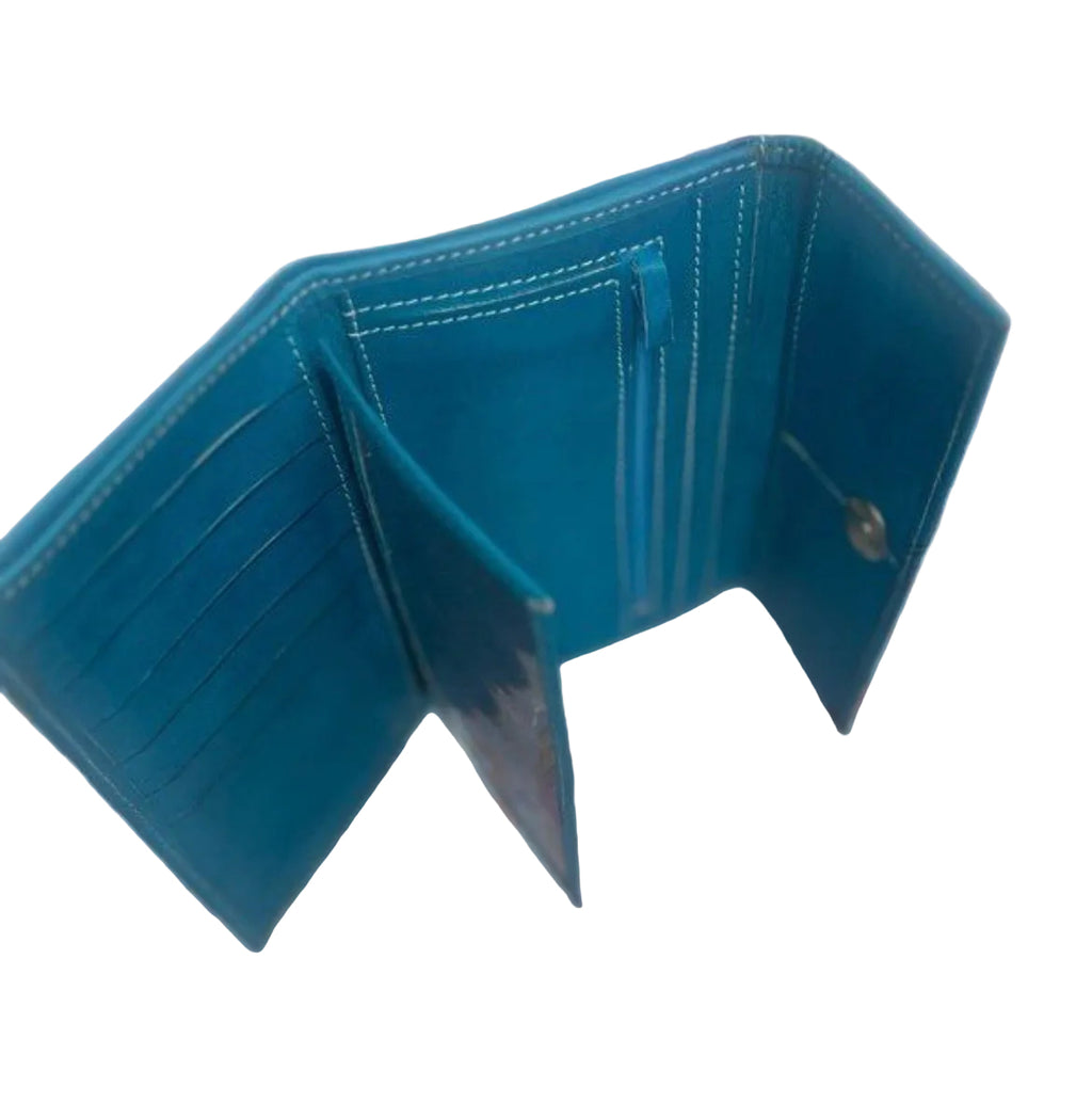 Portefeuille en cuir bleu azur — artisanat marocain fait main