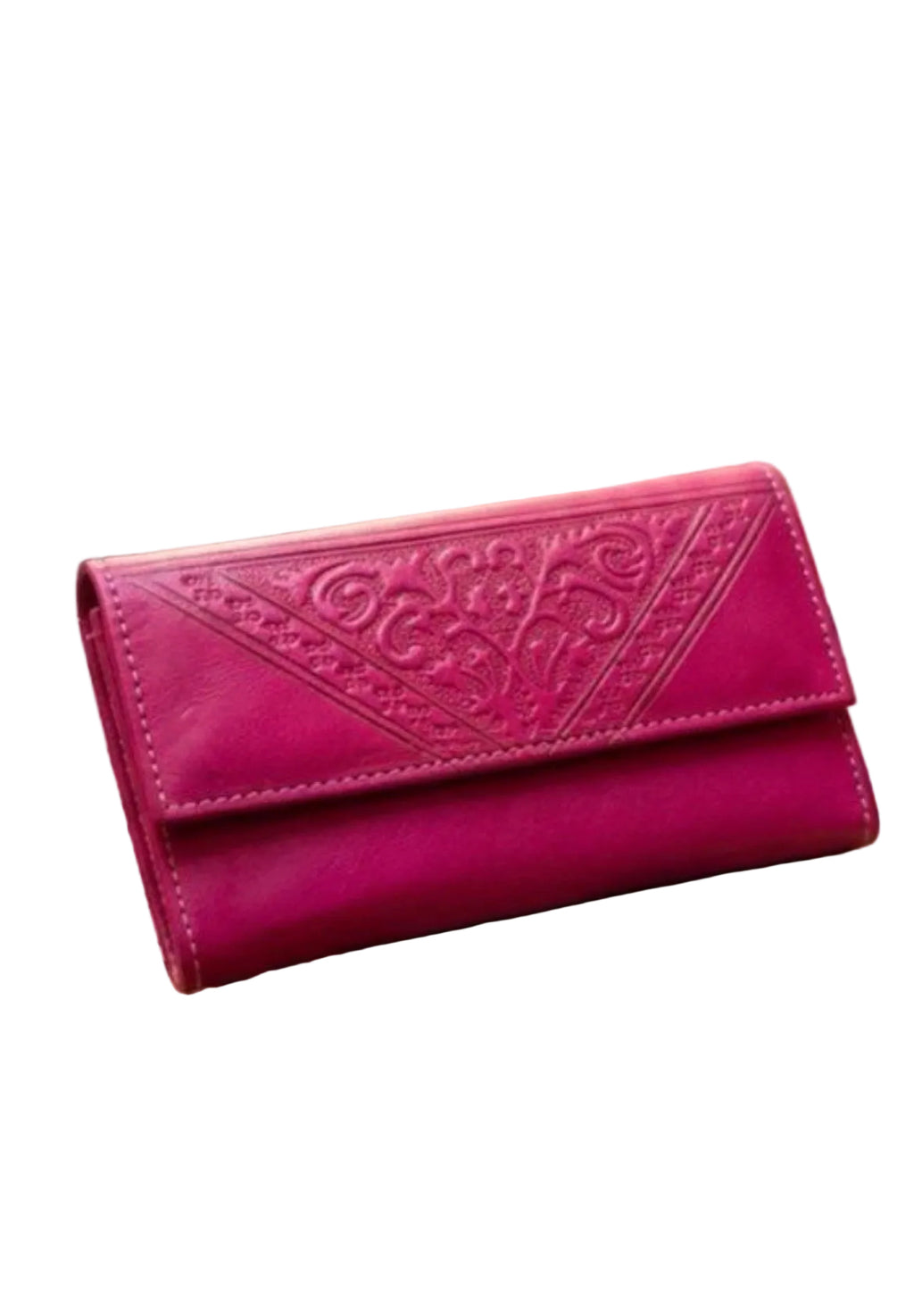Portefeuille en cuir fuchsia — artisanat marocain fait main