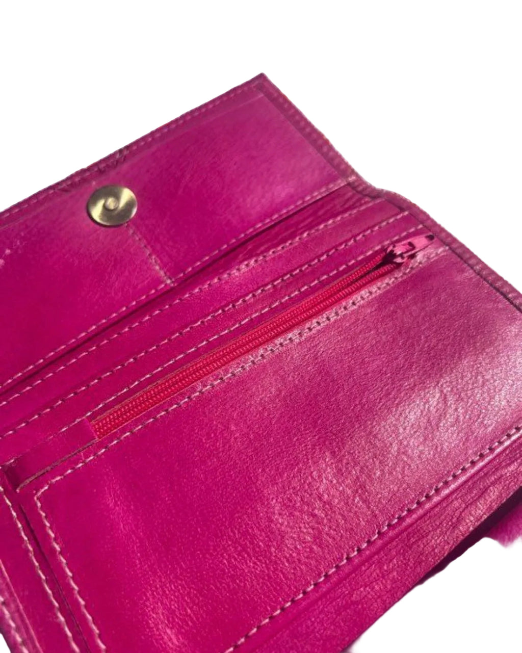 Portefeuille en cuir fuchsia — artisanat marocain fait main