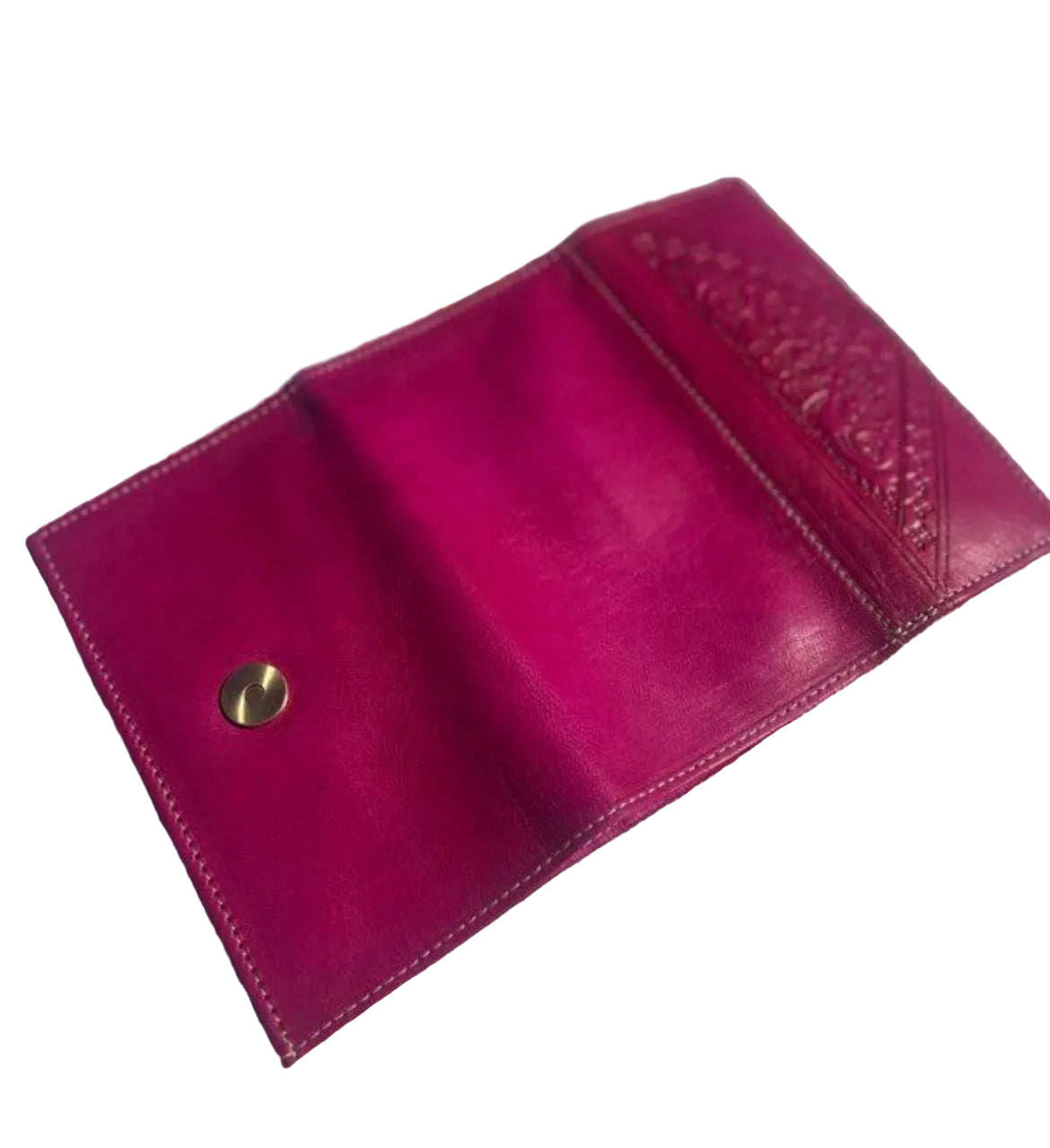 Portefeuille en cuir fuchsia — artisanat marocain fait main
