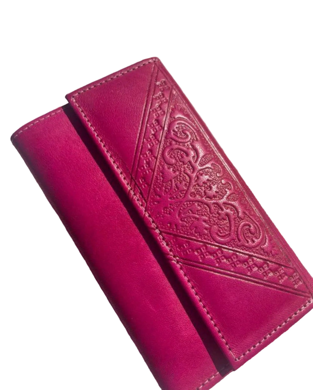 Portefeuille en cuir fuchsia — artisanat marocain fait main