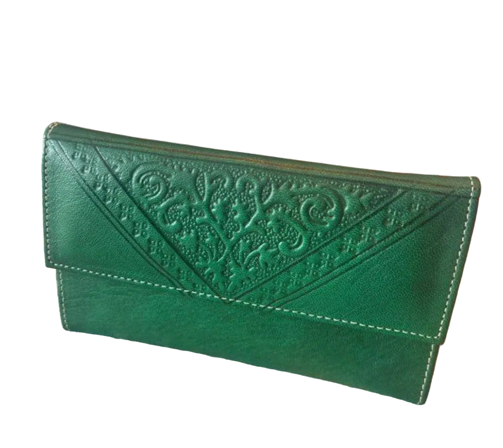 Portefeuille en cuir vert — artisanat marocain fait main