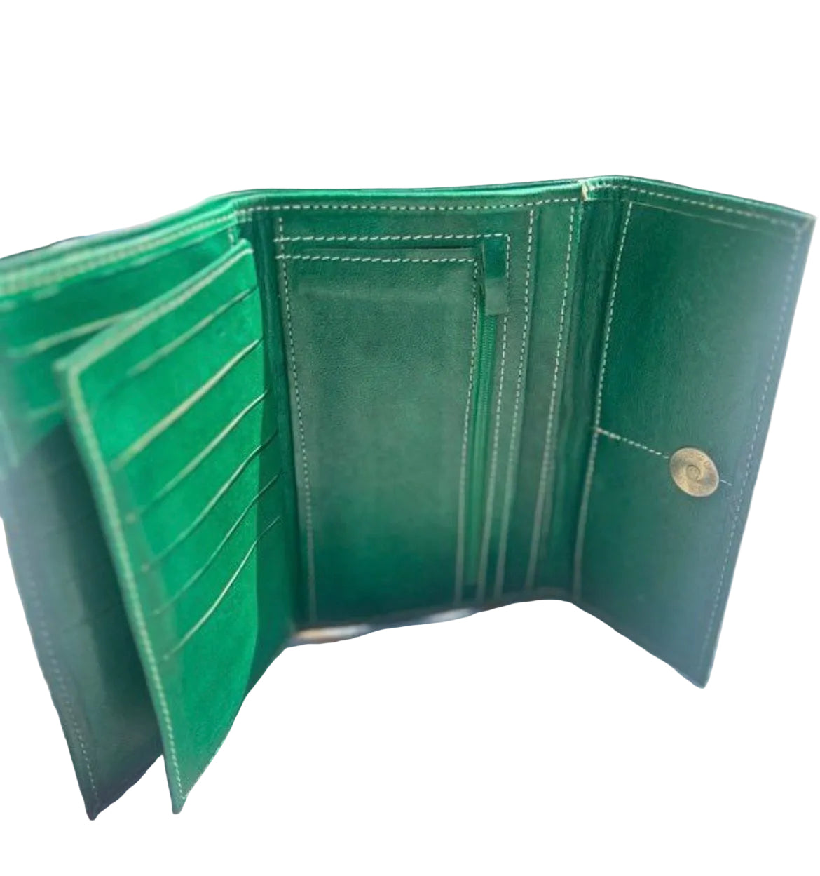 Portefeuille en cuir vert — artisanat marocain fait main