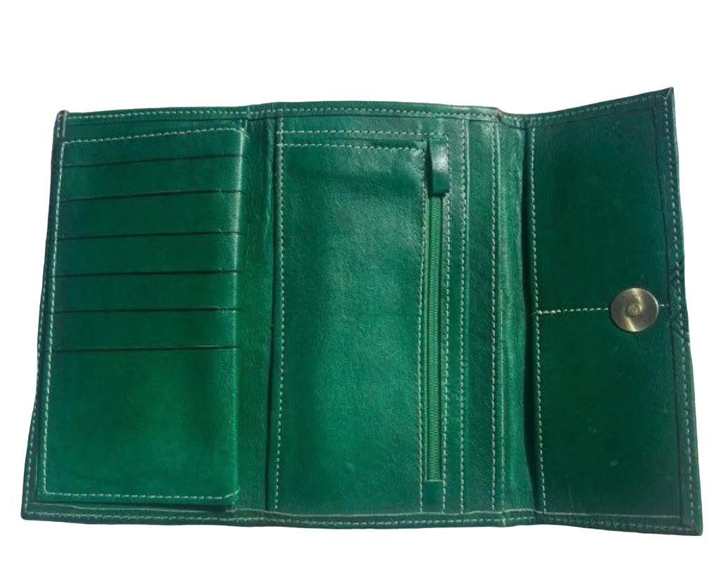 Portefeuille en cuir vert — artisanat marocain fait main