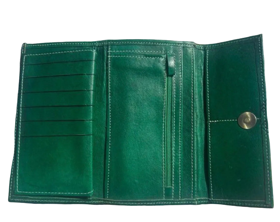 Portefeuille en cuir vert — artisanat marocain fait main
