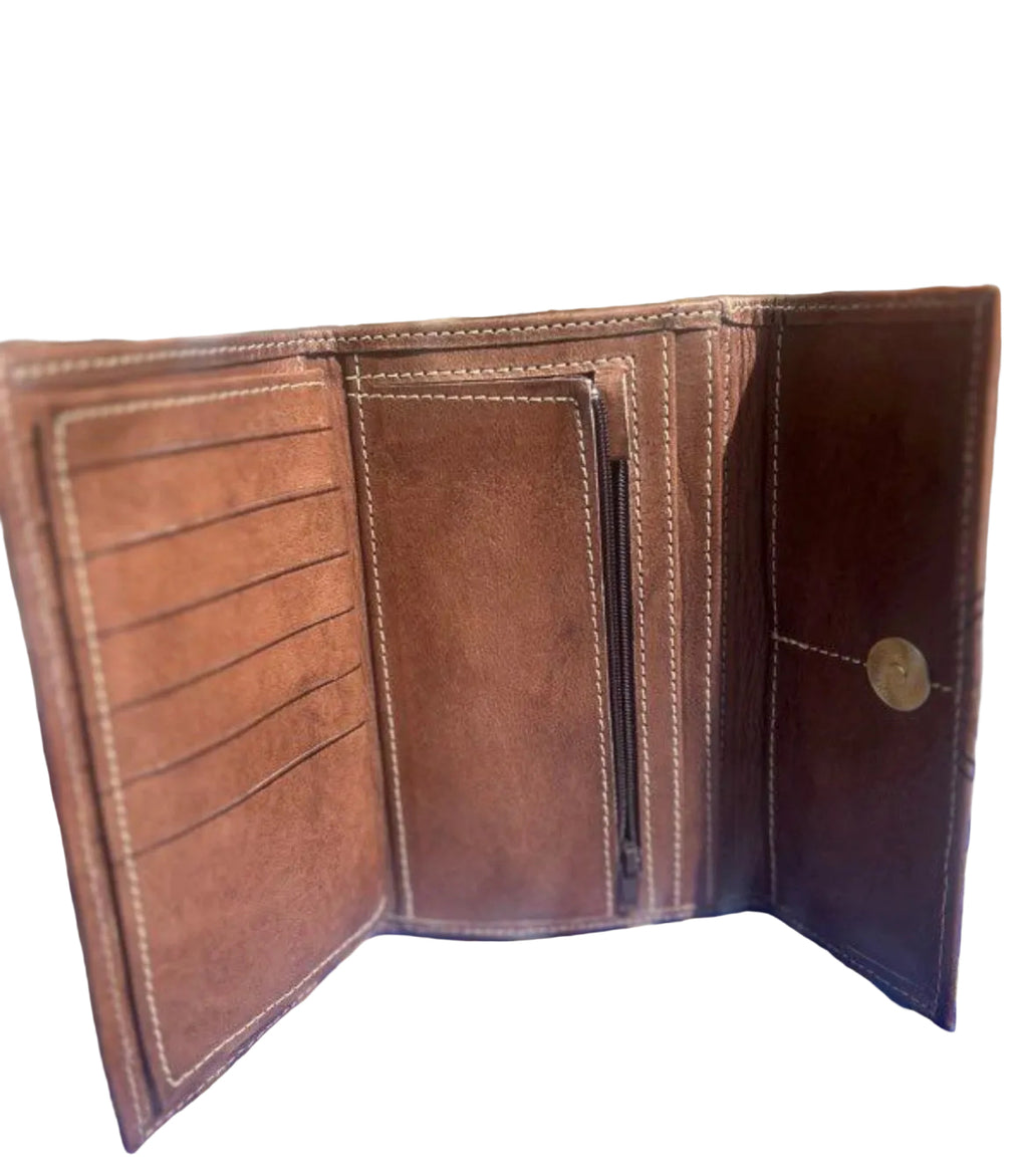 Portefeuille en cuir marron — artisanat marocain fait main
