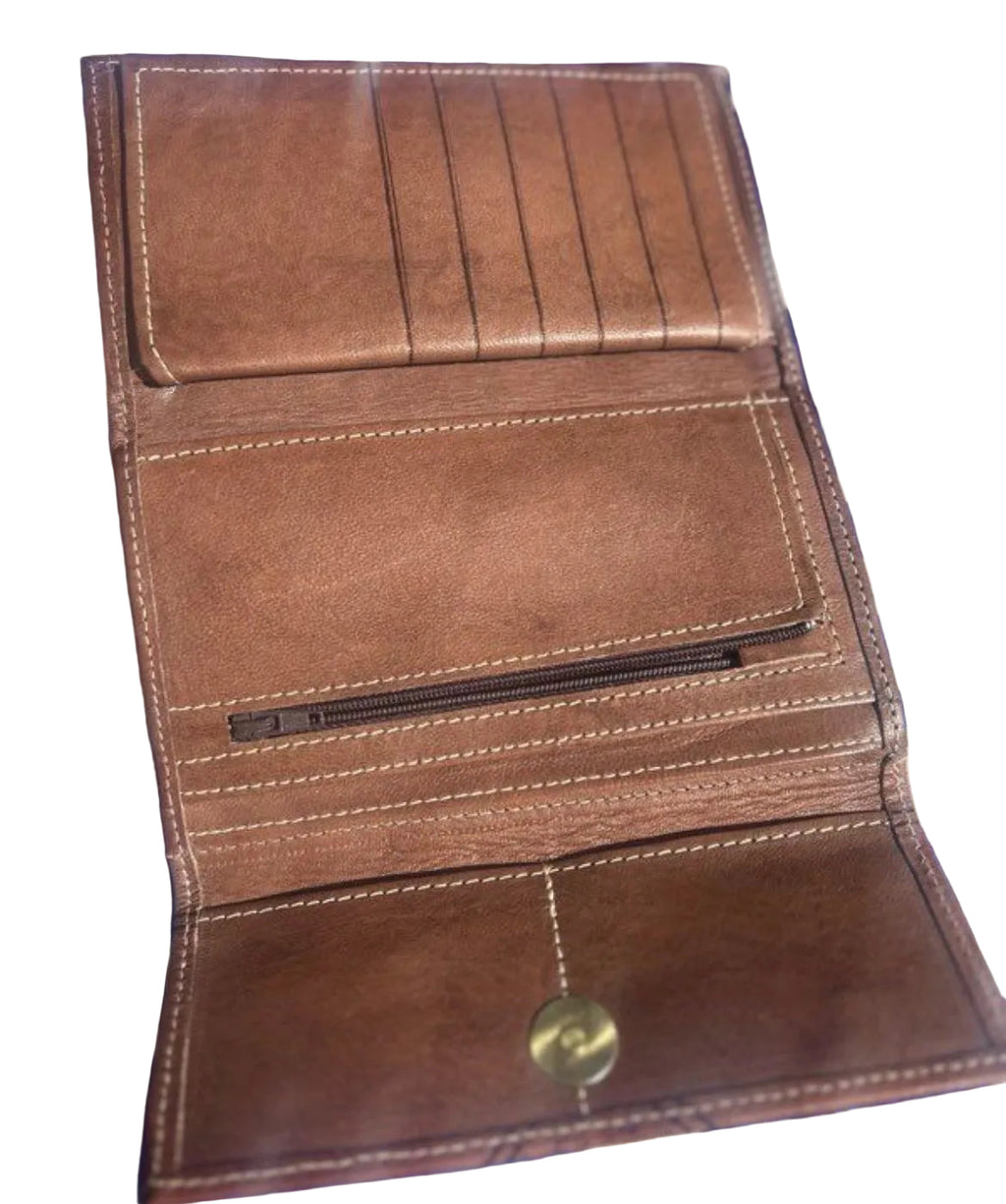 Portefeuille en cuir marron — artisanat marocain fait main