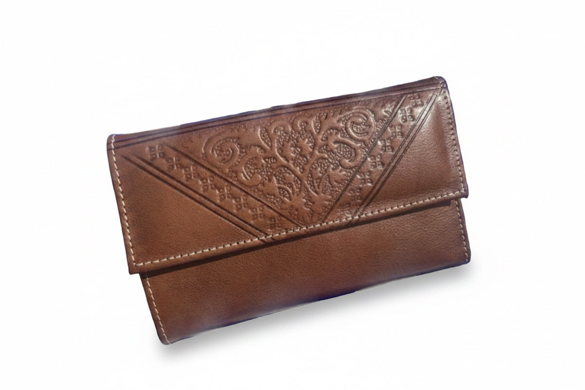 Portefeuille en cuir marron — artisanat marocain fait main