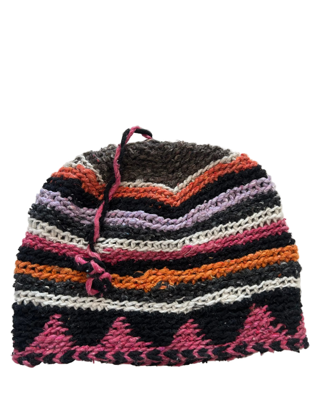 Bonnet tricoté artisanal en laine multicolore — fait main au Maroc