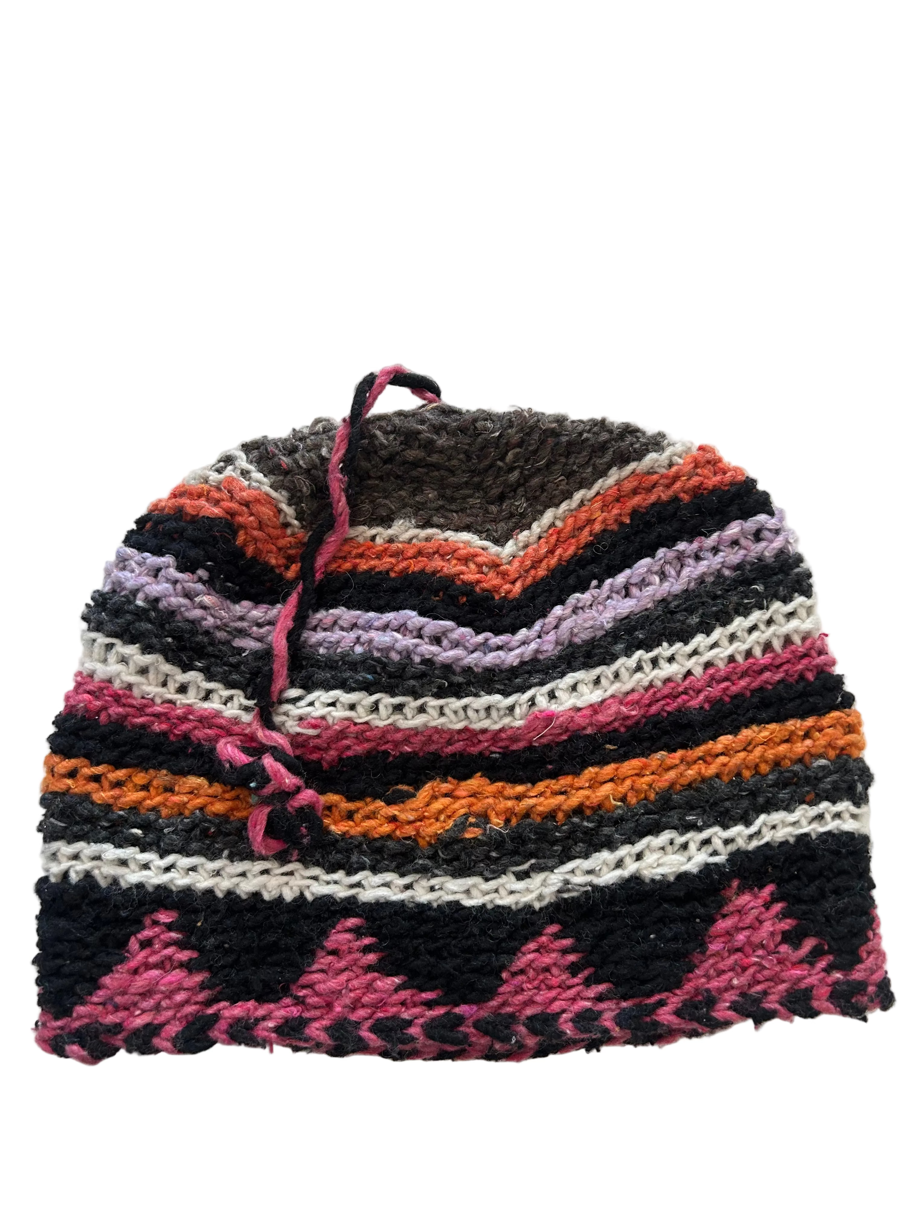 Bonnet tricoté artisanal en laine multicolore — fait main au Maroc