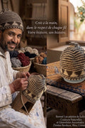 Bonnet tricoté artisanal en laine marron et beige — fait main au Maroc