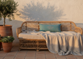 Housse de coussin Sabra bleu azur et broderies berbères — soie de cactus fait main Maroc