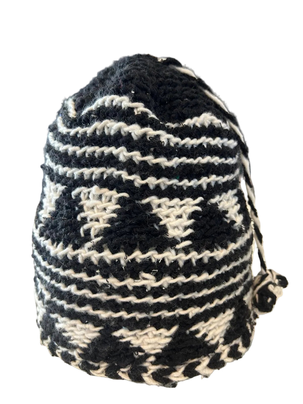 Bonnet tricoté artisanal en laine blanc et noir — fait main au Maroc