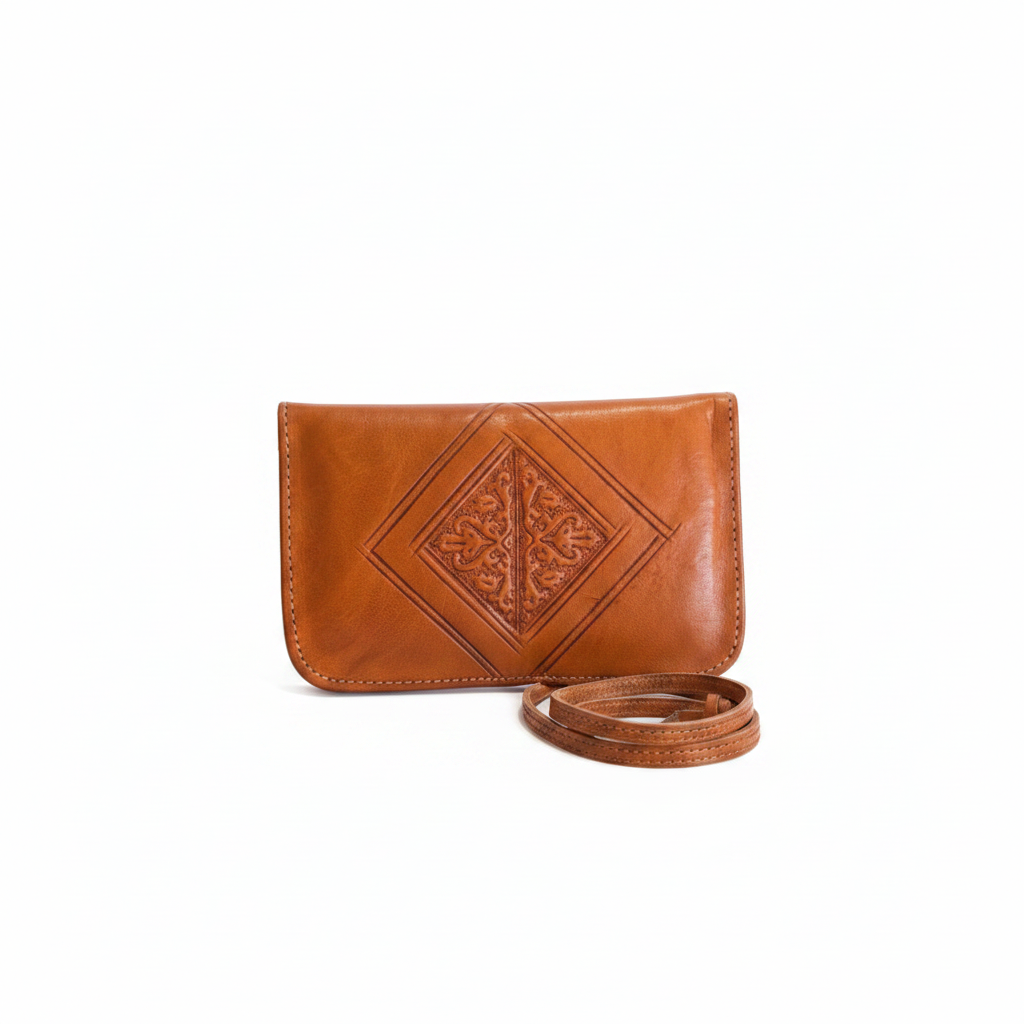 Blague à tabac en cuir orange — artisanat