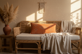 Housse de coussin Sabra orange terracotta et broderies berbères — soie de cactus fait main Maroc