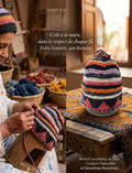 Bonnet tricoté artisanal en laine multicolore — fait main au Maroc