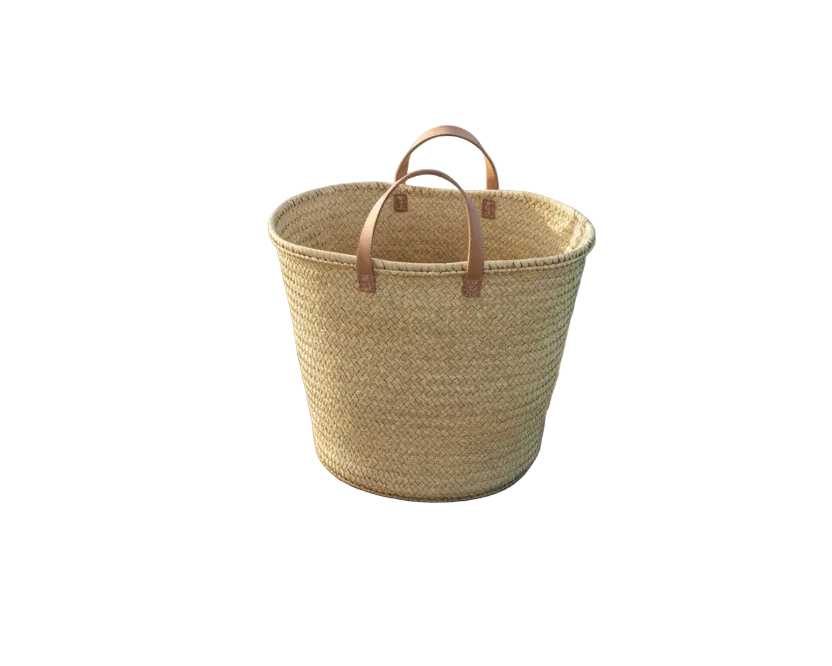 Grand Panier Tressé en Feuille de Palmier – Anses en Cuir :
