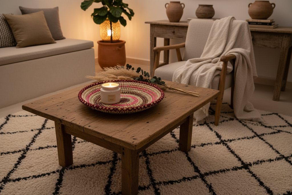 Plateau en fibre naturelle — décoration artisanale marocaine, fait main au Maroc