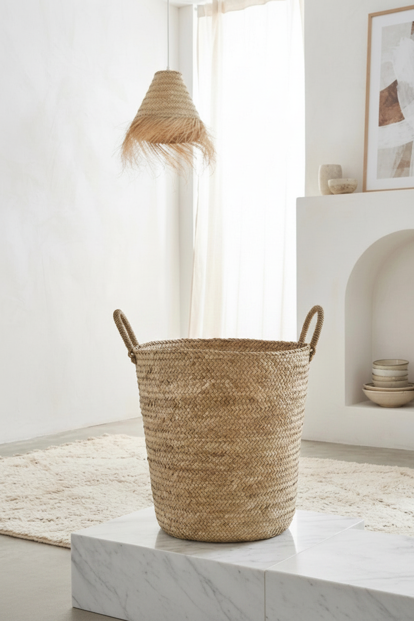 Grand Panier Tressé en Fibre Naturelle – Anses Rondes :